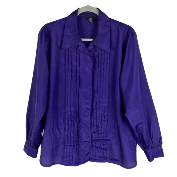 David Matthew Pleated Hidden Button Down Blouse Women's 14 Purple‎ - Picture 7 of 9